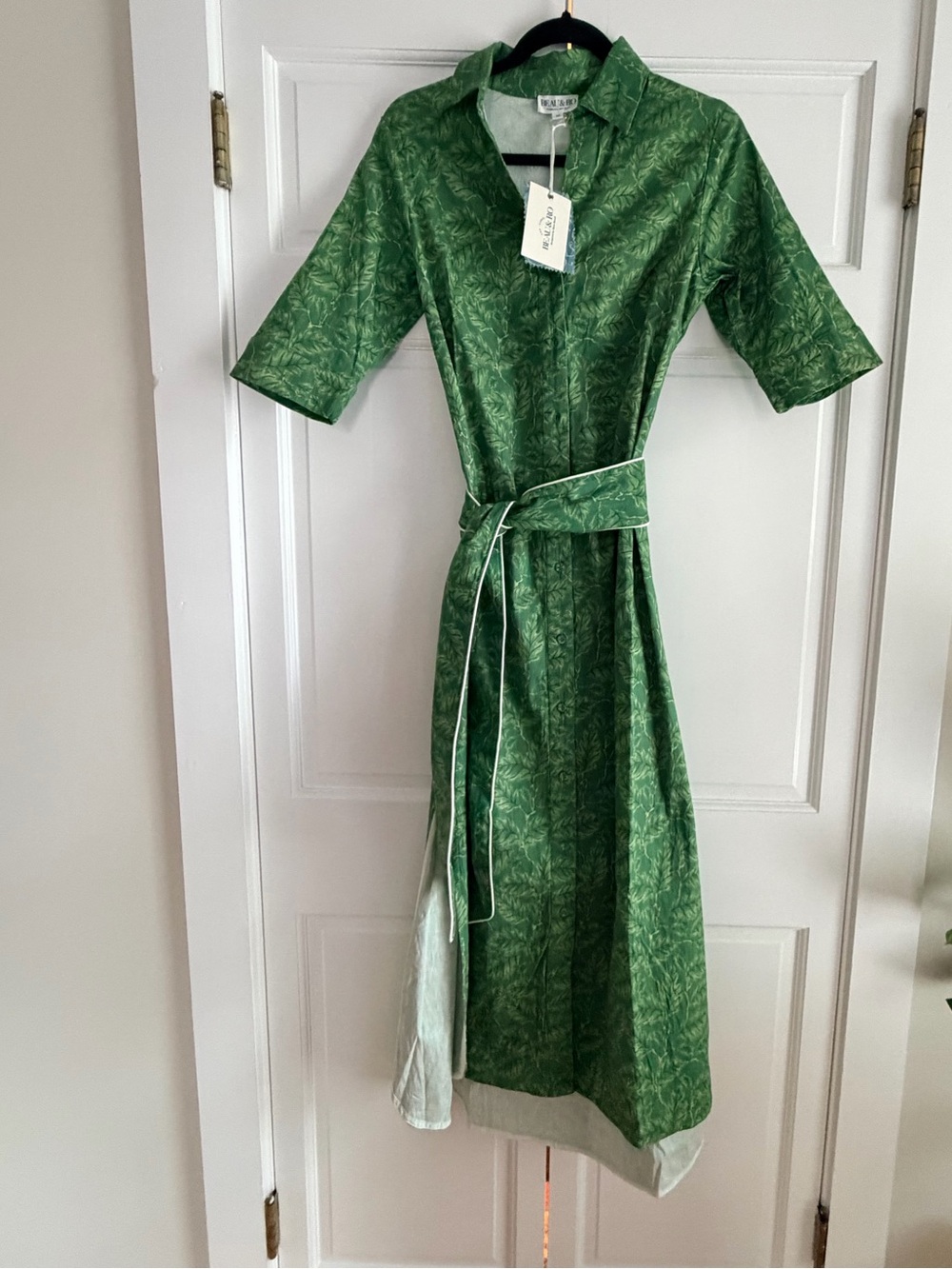 Beau & Ro Green Midi Shirt Dress with Belt